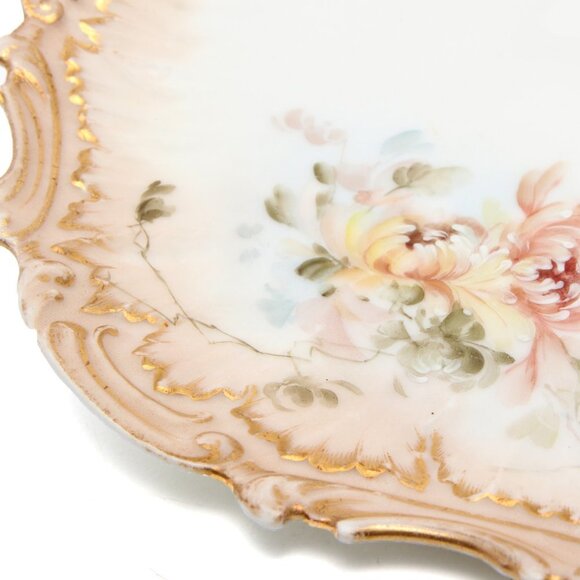 Antique Limoges France Porcelain Gold Gilt Floral Serving Plate Platter Coiffe - Picture 6 of 9